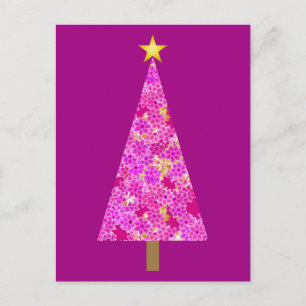 Cartão Postal De Festividades Árvore de Natal moderna floral magenta
