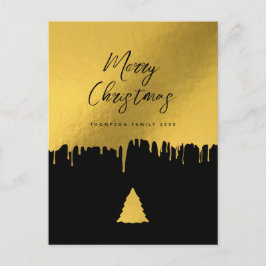 Cartão Postal De Festividades Árvore de Natal Moderna Preta e Dourada Não Foto