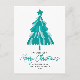 Cartão Postal De Festividades Árvore de Natal Moderna Verde Turquesa de Inverno