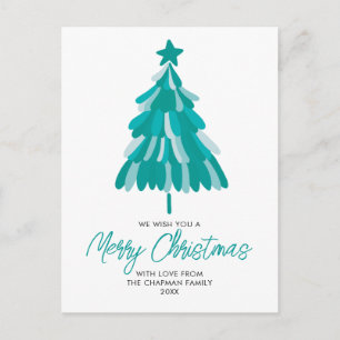 Cartão Postal De Festividades Árvore de Natal Moderna Verde Turquesa de Inverno