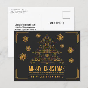 Cartão Postal De Festividades Árvore de Natal Moderno Deco Flocos de Neve Laranj