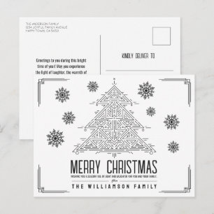 Cartão Postal De Festividades Árvore de Natal Moderno Deco Flocos de Neve Pretos