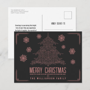 Cartão Postal De Festividades Árvore de Natal Moderno Deco Flocos de Neve Rosa P