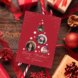 Cartão Postal De Festividades Árvore de Natal Moderno estrelado e 4 fotos da fam