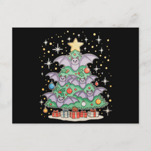 Cartão Postal De Festividades Árvore de Natal Morcego Pássaro Luzes de Natal Cha