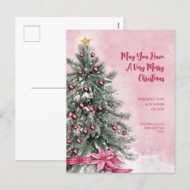 Cartão Postal De Festividades Árvore de Natal no Cartão-postal Rosa