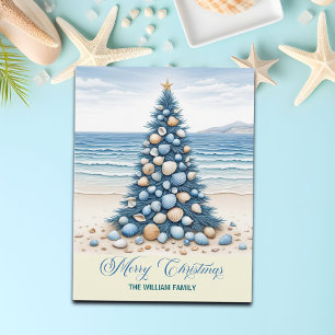 Cartão Postal De Festividades Árvore de Natal Praia Feliz Natal
