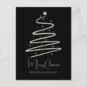 Cartão Postal De Festividades Árvore de Natal prata minimalista custom