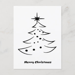 Cartão Postal De Festividades Árvore de Natal Preta e Branca com Estrela