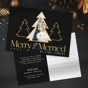 Cartão Postal De Festividades Árvore de Natal Preta e Dourada Foto de Recém-Casa