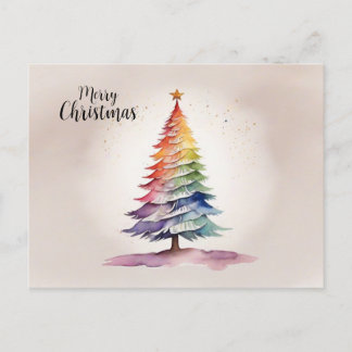 Cartão Postal De Festividades Árvore de Natal Rainbow