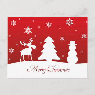 Cartão Postal De Festividades Árvore de Natal Reindeer Snowman