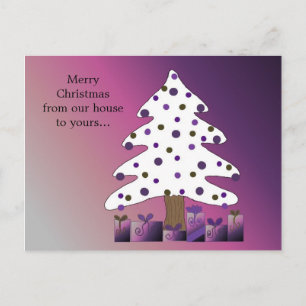 Cartão Postal De Festividades Árvore de Natal Roxa e Branca