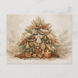 Cartão Postal De Festividades Árvore de Natal Rústica Boho com Enfeites Naturais