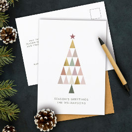 Cartão Postal De Festividades Árvore de Natal Simples e Dourada com Blush Modern