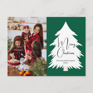 Cartão Postal De Festividades Árvore de Natal simples família foto de Natal