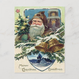 Cartão Postal De Festividades Árvore de Natal Sino Papai Noel Estrela