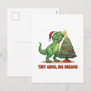 Cartão Postal De Festividades Árvore de Natal T-Rex Sonhos Grandes Braços Pequen
