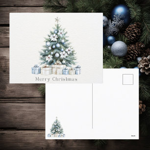 Cartão Postal De Festividades Árvore de Natal Verde Azul