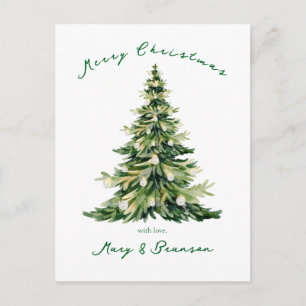 Cartão Postal De Festividades Árvore de Natal Verde Carta de Natal em Script Ant