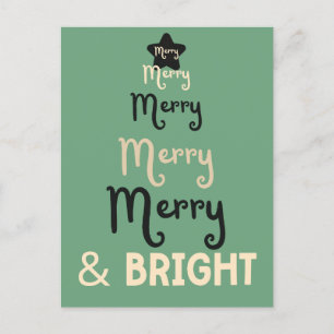 Cartão Postal De Festividades Árvore de Natal Verde Naval Retro Alegre e Brilhan