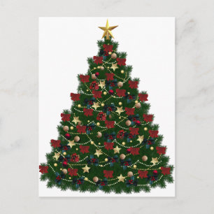 Cartão Postal De Festividades Árvore de Natal Vermelha e Dourada