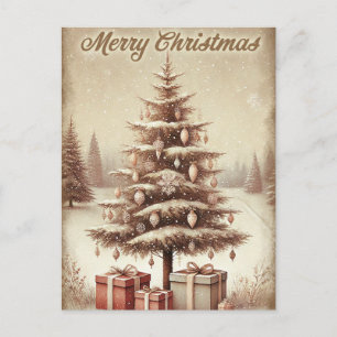 Cartão Postal De Festividades Árvore de Natal Vintage com Presentes – Retrô