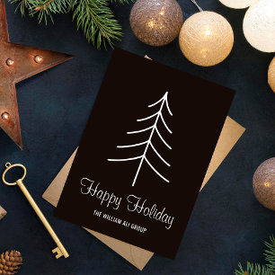 Cartão Postal De Festividades Árvore de pinos Mínimo Preto e Branco Feriado Feli
