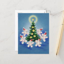 Cartão Postal De Festividades árvore do boneco-natal vintage festivo