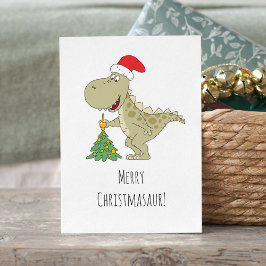 Cartão Postal De Festividades Árvore Feliz de Natal Dinossauro Santa Hat