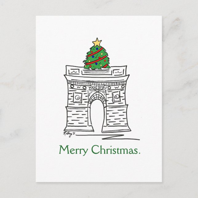Cartão Postal De Festividades Árvore Feliz de Natal NYC Washington Square Arco (Frente)
