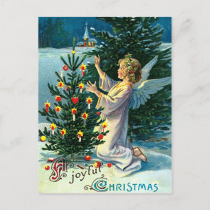 Cartão Postal De Festividades Árvore Natal Anjo Decorando 2
