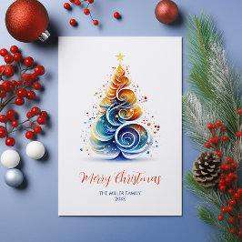 Cartão Postal De Festividades Árvore Natal Colorida de Cores d'Água Personalizáv