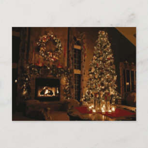 Cartão Postal De Festividades Árvore Natal e arbustos fora do Centro de Compro