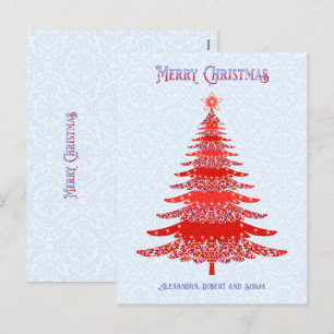 Cartão Postal De Festividades Árvore Natal Elegante Vermelho Azul Personalizado
