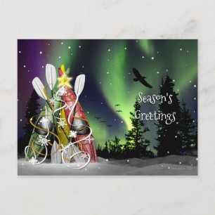 Cartão Postal De Festividades Árvore natalina de Kayak Aurora Borealis