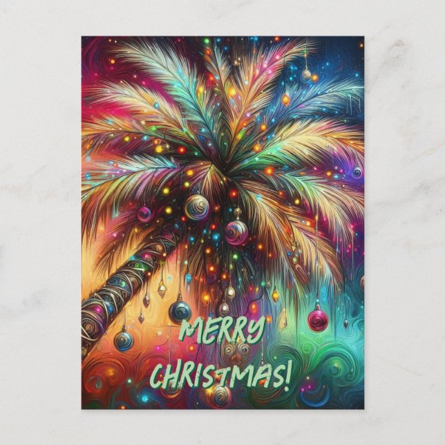 Cartão Postal De Festividades Árvore Tropical de Natal Whimsso Vivid (Frente)