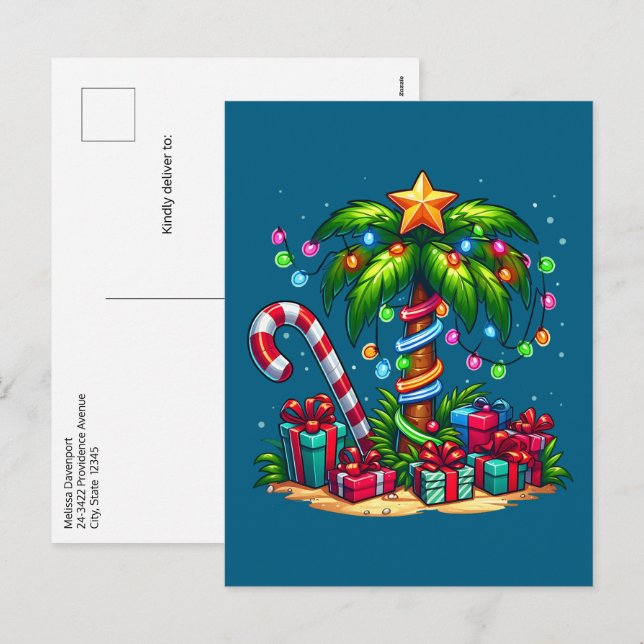 Cartão Postal De Festividades Árvore Tropical de Palma de Natal (Frente/Verso)