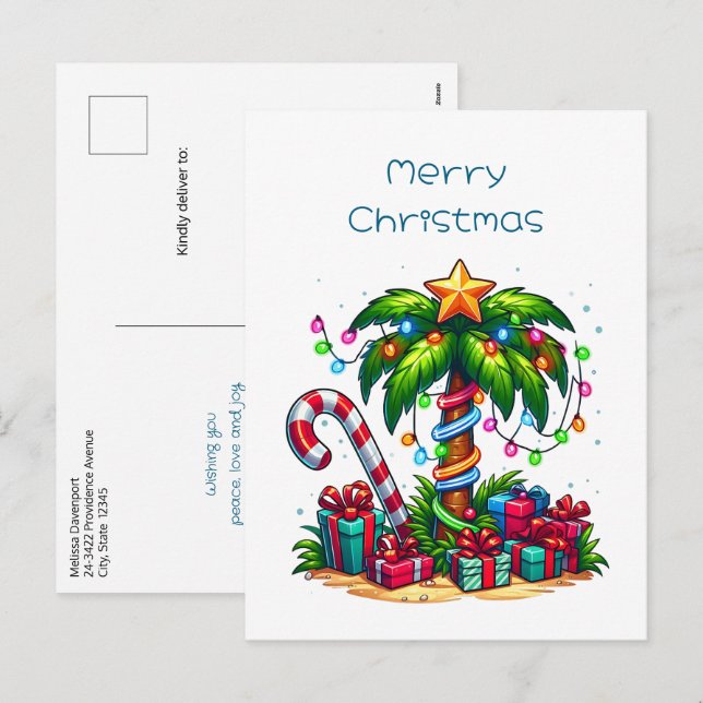 Cartão Postal De Festividades Árvore Tropical de Palma de Natal (Frente/Verso)