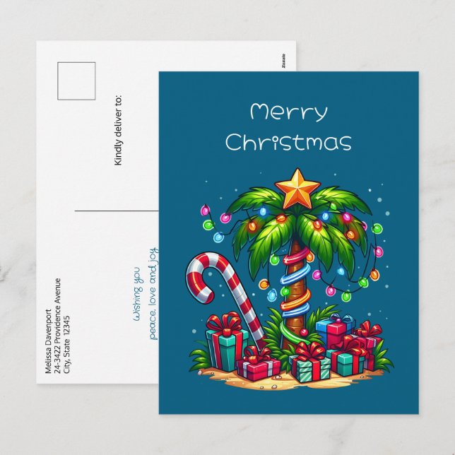 Cartão Postal De Festividades Árvore Tropical de Palma de Natal (Frente/Verso)