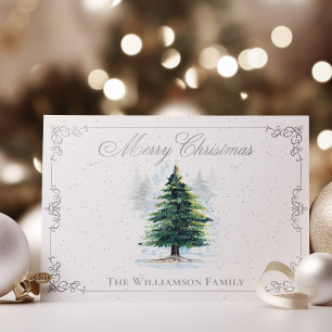 Cartão Postal De Festividades Árvores de Floresta de Aquarela com Quadro Elegant