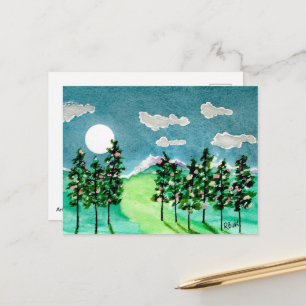 Cartão Postal De Festividades Árvores de Natal ao Luar