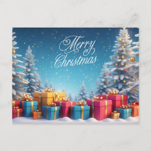 Cartão Postal De Festividades Árvores de Natal e Caixas de Presentes Paisagem de