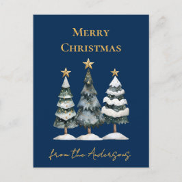 Cartão Postal De Festividades Árvores de Natal Elegantes Azul-Marinho