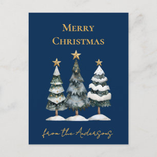 Cartão Postal De Festividades Árvores de Natal Elegantes Azul-Marinho
