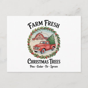 Cartão Postal De Festividades Árvores de Natal Frescas Caminhão Vermelho Antigo 