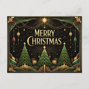 Cartão Postal De Festividades Árvores de Natal Glamourosas Art Déco