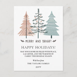 Cartão Postal De Festividades Árvores de Natal Minimalistas Boho Alegre e Brilha