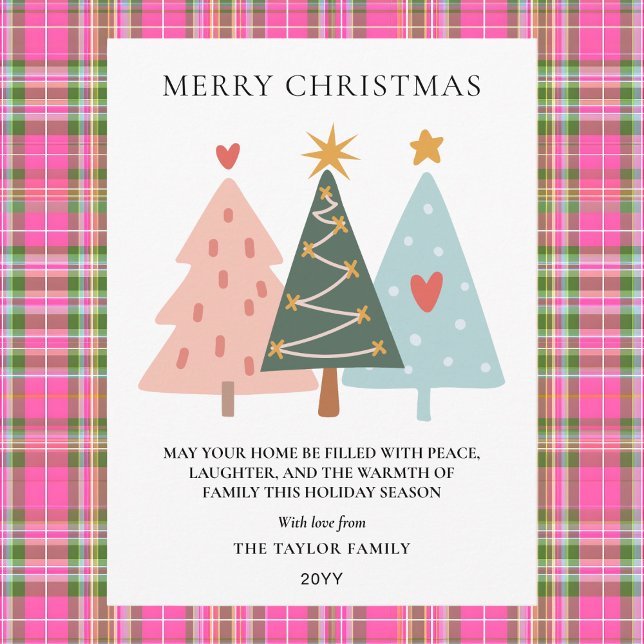 Cartão Postal De Festividades Árvores de Natal Modernas Boho (Modern Boho Christmas Trees Holiday Postcard)