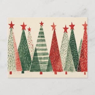 Cartão Postal De Festividades Árvores de Natal Modernas Retro de Meados do Sécul